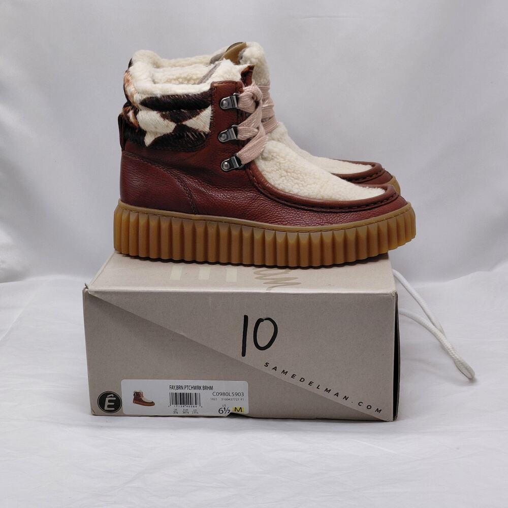 Sam Edelman Womens Boots 6.5 Brown Fur Platform Winter Apres Ski Shearling Cozy